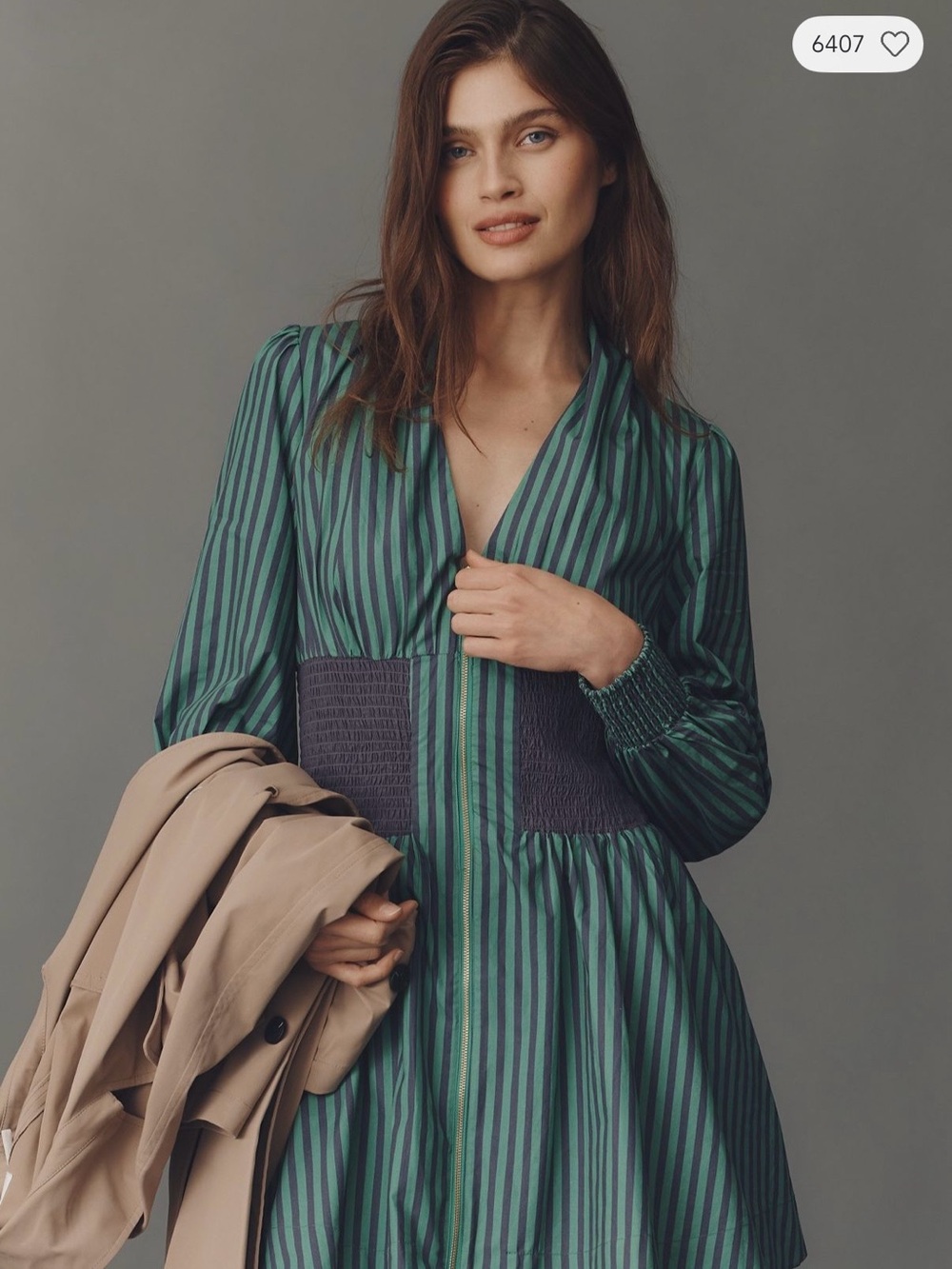 Tommie Long-Sleeve Smocked Front-Zip
Mini Shirtdress